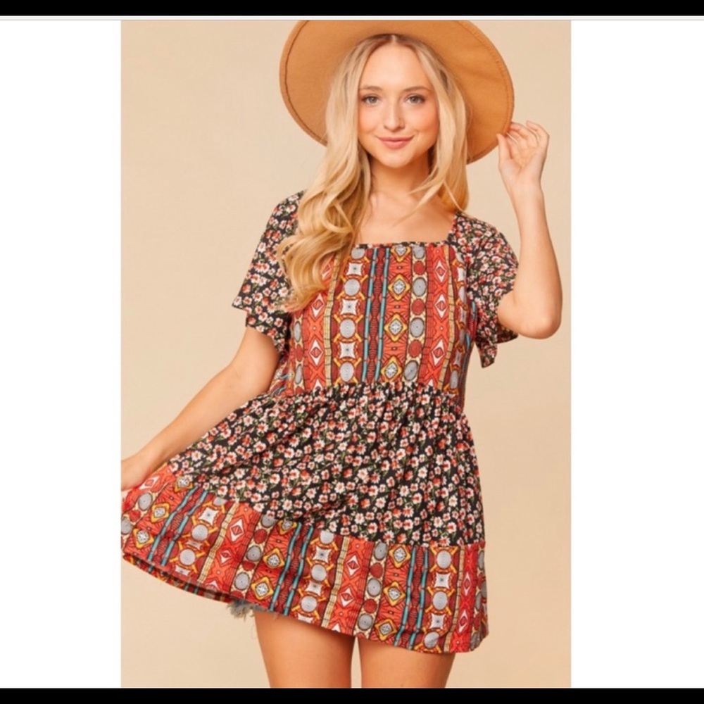 Haptics by Holly Harper Floral print bohemian ethnic print baby doll peplum top - Picture 4 of 9